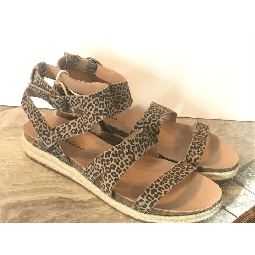 Lucky Brand Glaina Eyelash Sophia Leopard Print Suede Wedge Sandal Womens 8.5